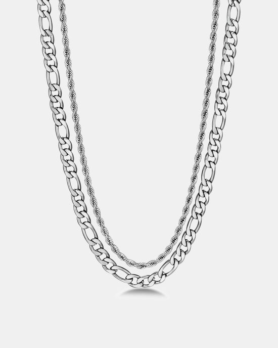 Fortress Rope and Figaro Chain Necklace