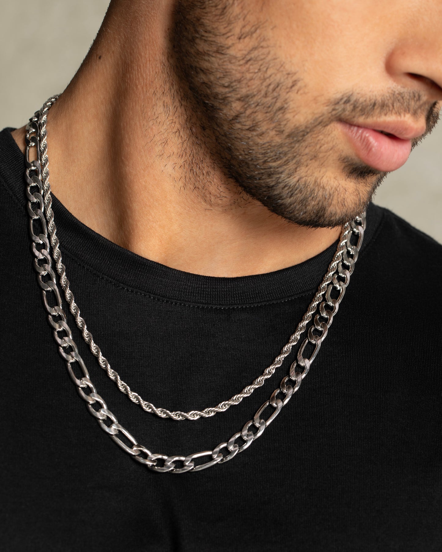 Fortress Rope and Figaro Chain Necklace